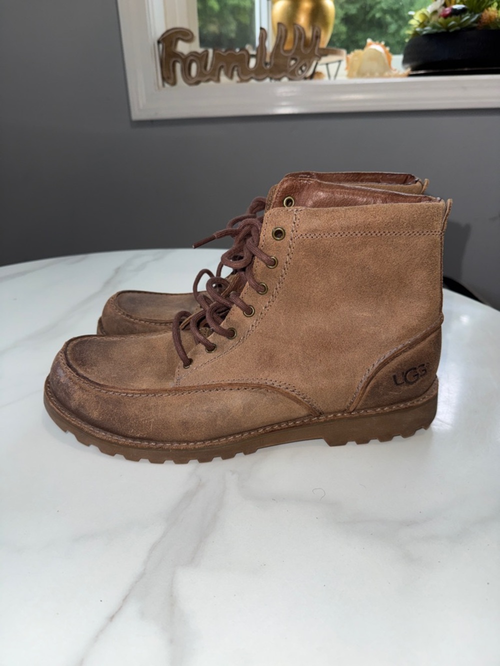 UGG Men's Tan Suede Lace-Up Moc Toe Boots